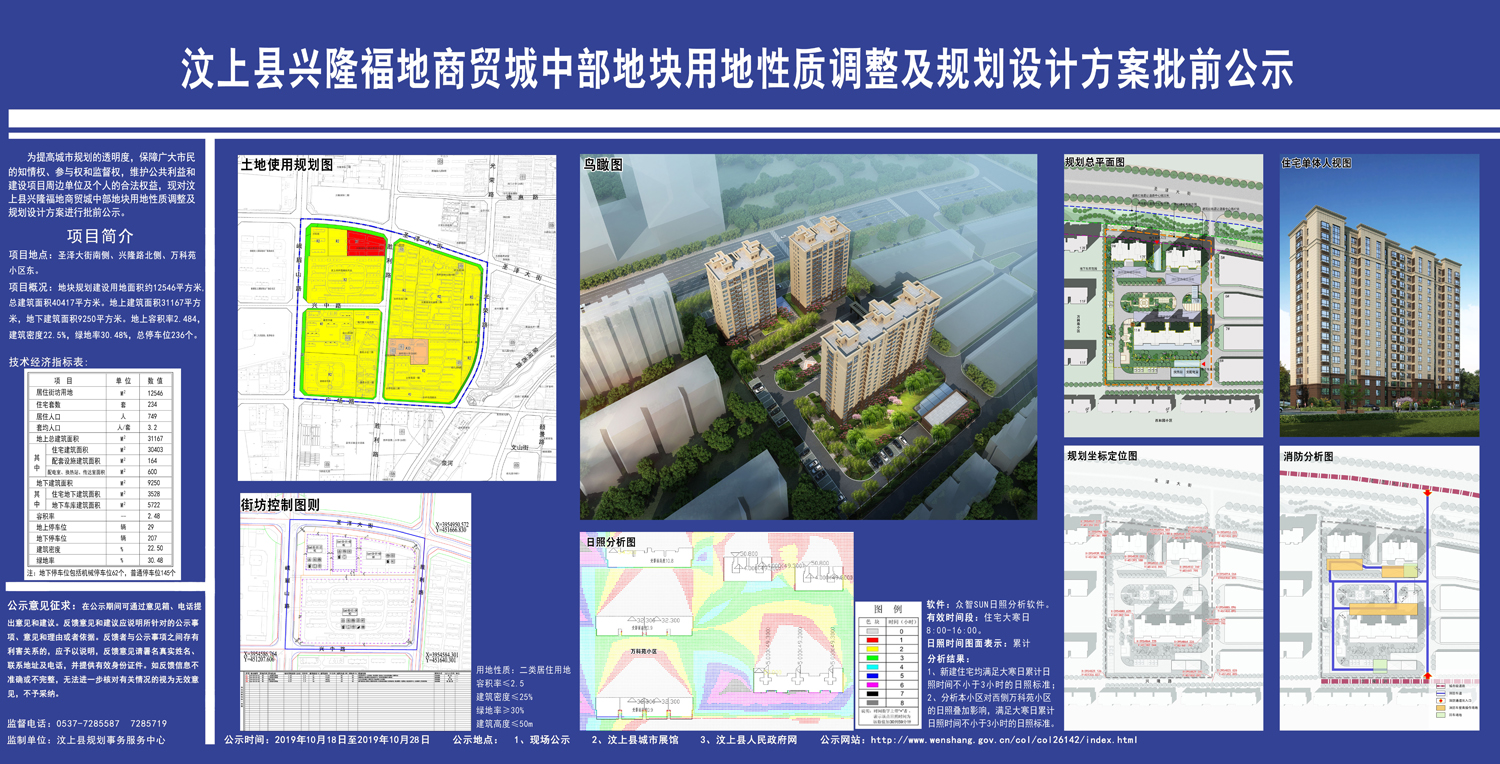 汶上县兴隆福地商贸城中部地块用地性质调整及规划设计方案批前公示